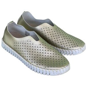 Ilse Jacobsen Hornbak Tulip Gold Metallic Loafers Sz 38 (8) Slip-on Comfort Shoe